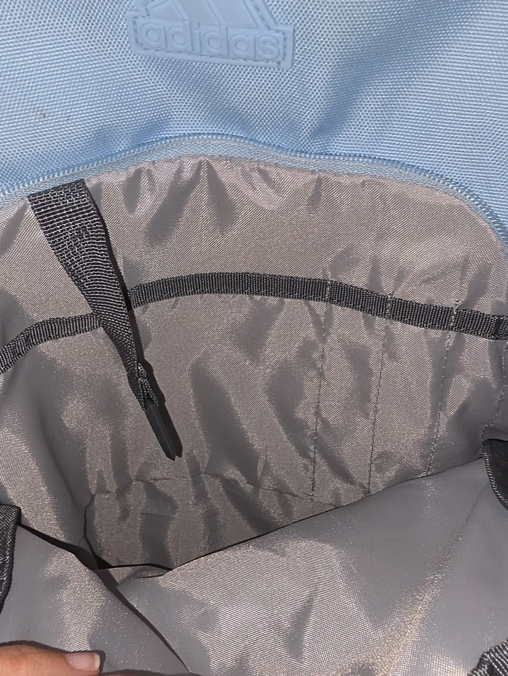 Adidas Womens Backpack, Baby Blue And Gray!! Preowned,4 Zippered Closures